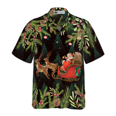Hyperfavor Santa Santa Riding Sleigh 3 Pattern Hawaiian shirt, Christmas Shirts Short Sleeve Button Down Shirt For Men And Women - Hyperfavor