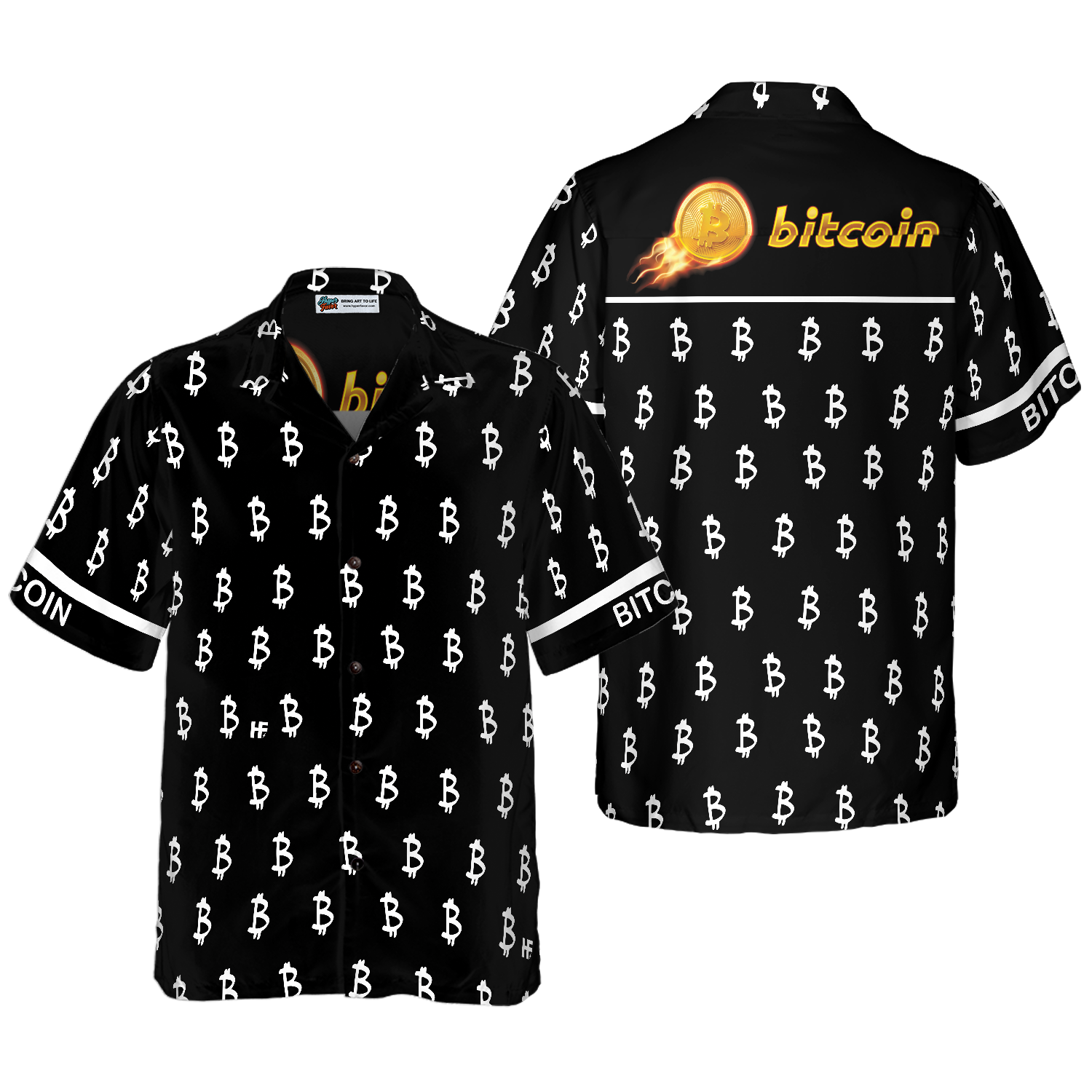 Black And White Bitcoin Pattern Hawaiian Shirt - Hyperfavor