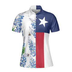 Texas Flag Bluebonnets Polo Shirt For Woman Short Sleeve Women Polo Shirt - Hyperfavor