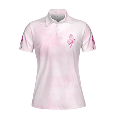 Butterfly Breast Cancer Awareness Short Sleeve Women Polo Shirt, Pink Awareness Ribbon Polo Shirt For Ladies - Hyperfavor