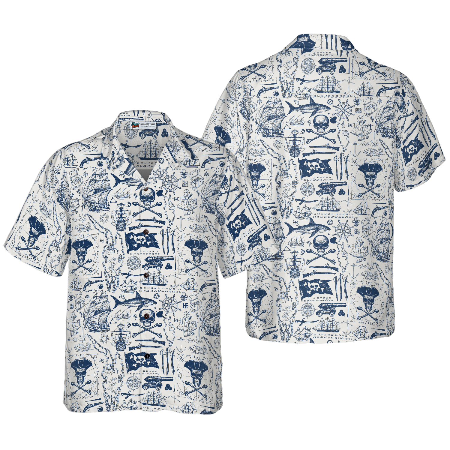 Vintage Pirate And Nautical Symbols Hawaiian Shirt - Hyperfavor