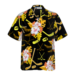 Hockey Tropical Black & Yellow Hawaiian Shirt - Hyperfavor