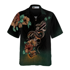 Gun and Snake Vintage Hawaiian Shirt, Hibiscus Flowers Black Hawaiian Shirt For Men - Hyperfavor