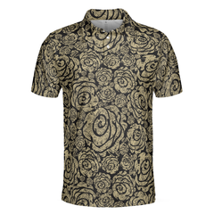 Seamless Beige Grunge Rose Pattern Polo Shirt, Cool Roses Graphic Polo Shirt, Rose Themed Shirt For Flower Lovers - Hyperfavor