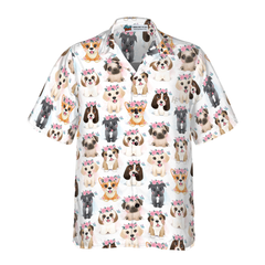 Cute Puppies Flowers Crown Hawaiian Shirt - Hyperfavor