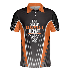 Basketball Players Eat Sleep Basketball Repeat Polo Shirt, Black And Orange BasketBall Shirt For Basketball Fans - Hyperfavor