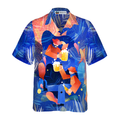 Artistic Beer Party Hawaiian Shirt For Men, Beer Lovers Aloha Shirts, Blue Tropical Shirt - Hyperfavor