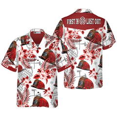 First In Last Out Seamless Pattern Firefighter Custom Hawaiian Shirt, Personalized Red Texas Bluebonnet Hawaiian Shirt For Men - Hyperfavor