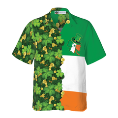 Gold Coins Shamrock Saint Patrick's Day Irish Ireland Flag Hawaiian Shirt - Hyperfavor