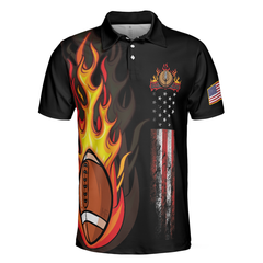 Flame American Football Black Polo Shirt, American Flag Football Polo Shirt, Best Football Shirt For Men - Hyperfavor
