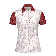Red Wine And Leopard Pattern Drink Short Sleeve Women Polo Shirt, Wine Drinking Icon Polo Shirt For Ladies - Hyperfavor