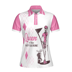 Queen Of The Golf Short Sleeve Women Polo Shirt, White And Pink Argyle Pattern Golf Shirt For Women - Hyperfavor