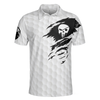 The Golf Skull Short Sleeve Golf Polo Shirt, Black And White Golf Pattern Ripped Skull Polo Shirt, Best Golf Shirt For Men - Hyperfavor