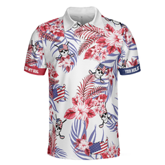 Seamless Tropical Pattern Golf Skull America V2 Polo Shirt, Texas Bluebonnet Golf Shirt For Men - Hyperfavor