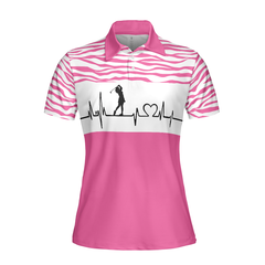 Pink Zebra Pattern Golf Girl Heartbeat Golf Short Sleeve Women Polo Shirt, Best Pink Golf Shirt For Ladies - Hyperfavor