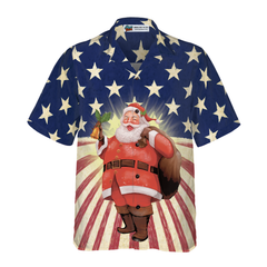 Hyperfavor Santa Christmas Santa America Hawaiian shirt, Christmas Shirts Short Sleeve Button Down Shirt For Men And Women - Hyperfavor