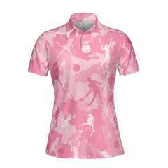 Pink Camouflage Tennis Girl Short Sleeve Women Polo Shirt, Camo Tennis Shirt For Ladies - Hyperfavor