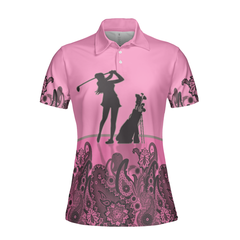 Mandala Pattern Swing Swear Repeat Girl Golf Short Sleeve Women Polo Shirt, Pink Golf Shirt For Ladies - Hyperfavor