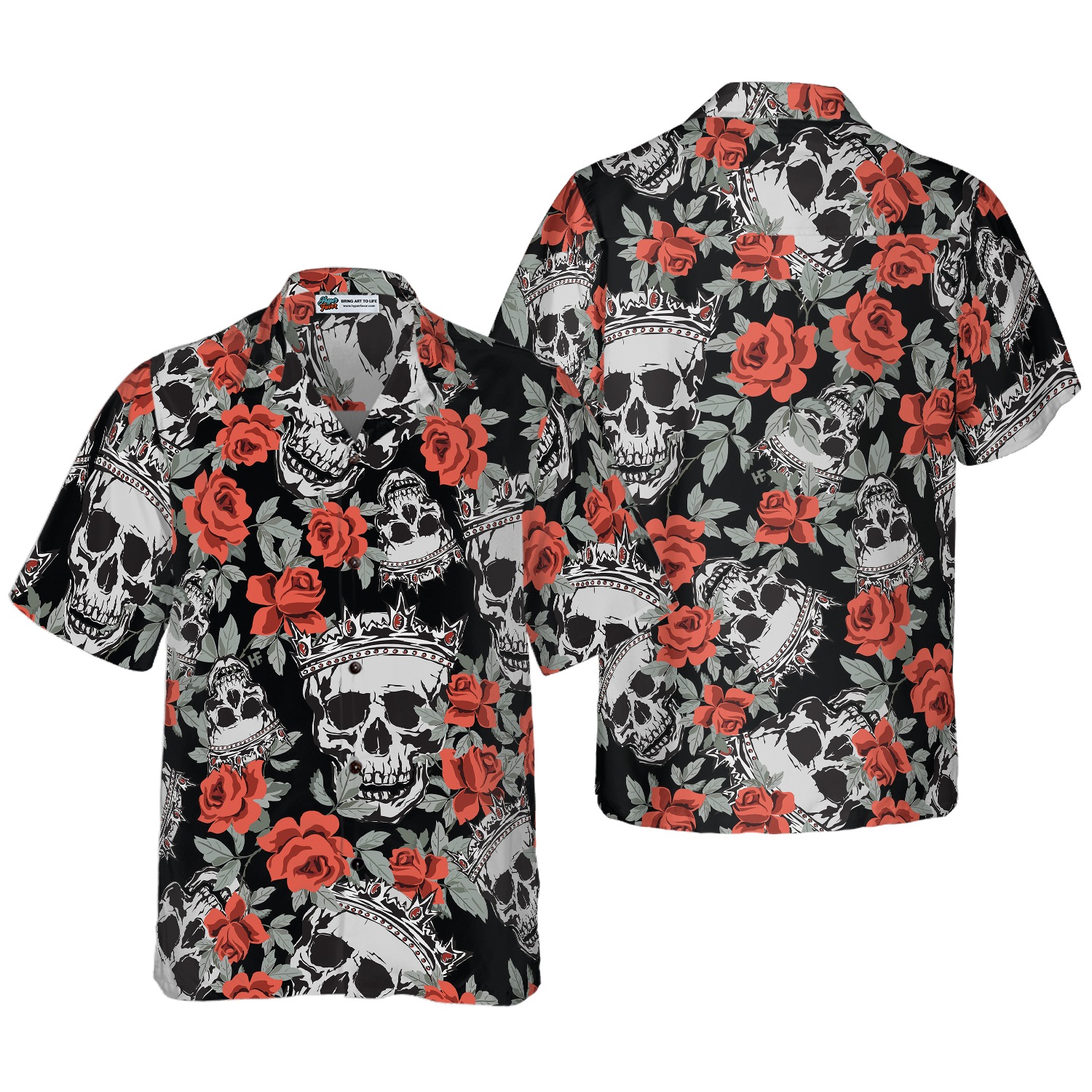 Skull With Crown And Red Rose Hawaiian Shirt - Hyperfavor
