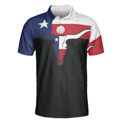 Golf Texas Longhorn Skull Polo Shirt, Texas Flag Golf Shirt For Men, Best Male Golf Gift Idea - Hyperfavor