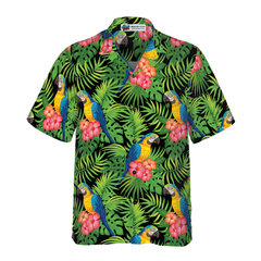 Parrots Hibiscus And Palm Leaves Hawaiian Shirt - Hyperfavor