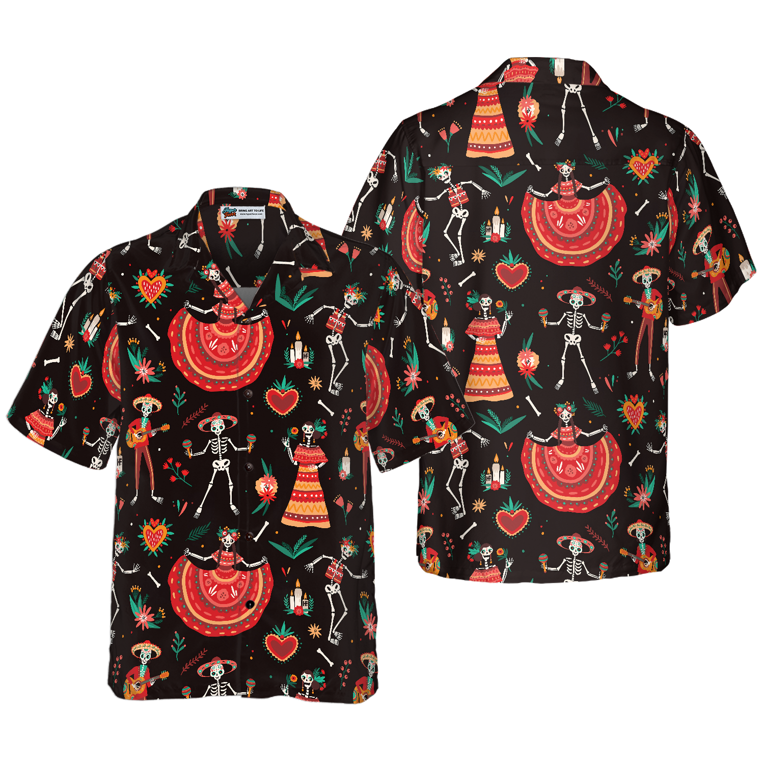 Skull Day Of The Dead Flower Hawaiian Shirt - Hyperfavor