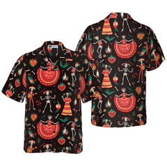 Skull Day Of The Dead Flower Hawaiian Shirt - Hyperfavor