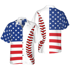Baseball American Flag Hawaiian Shirt - Hyperfavor