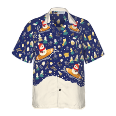 Hyperfavor Christmas Snowman Surfing Hawaiian shirt, Christmas Shirts Short Sleeve Button Down Shirt For Men And Women - Hyperfavor