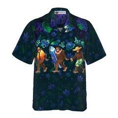 Tropical Funny Beach Bigfoot Hawaiian Shirts for Men, Blue Sasquatch Shirts - Hyperfavor
