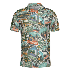 Summer Camp Adventure Sticker Pattern Polo Shirt, Camping Sticker And Badge Polo Shirt, Camping Shirt For Men - Hyperfavor