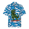 Surfing T-Rex Dinosaur Hawaiian Shirt - Hyperfavor