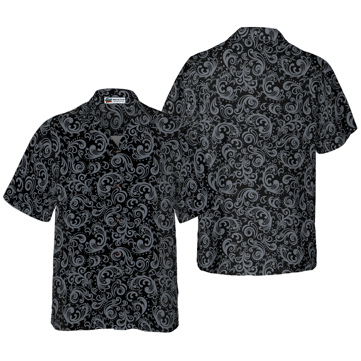 Premium Black And White Baroque Style Goth Hawaiian Shirt - Hyperfavor