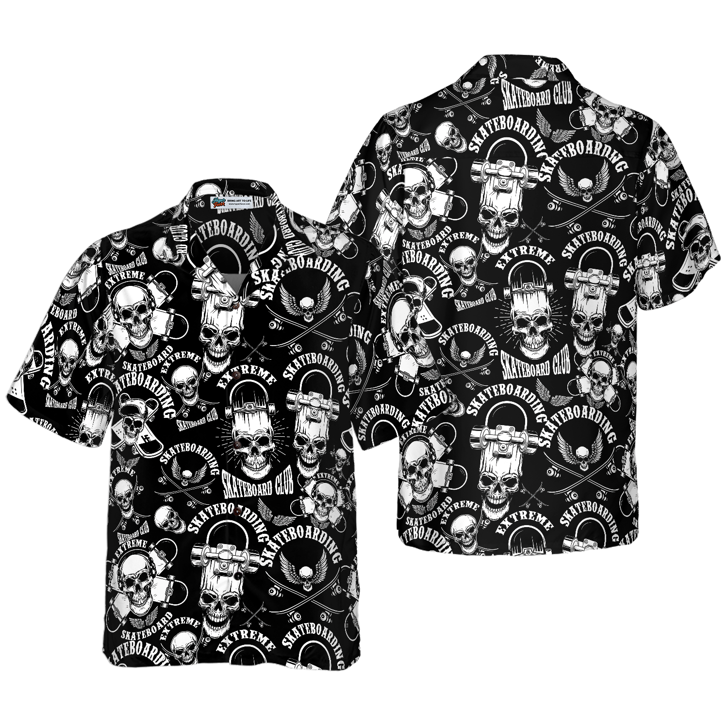 Skateboard Emblems In Monochrome Style Hawaiian Shirt - Hyperfavor