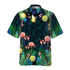 Hyperfavor Christmas Hawaiian Shirts For Men and Women, Christmas Flamingo Tropical Hawaiian Shirt Button Down Shirt Short Sleeve - Hyperfavor