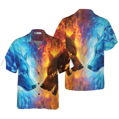 Ice And Fire Wolf Hawaiian Shirt - Hyperfavor