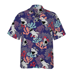 Blue Ocean Coral Sharks Hawaiian Shirt - Hyperfavor