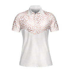 Rose Gold Leopard Pattern Shirt Short Sleeve Women Polo Shirt - Hyperfavor