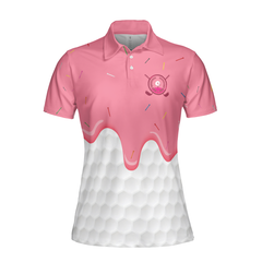 Ice Cream Melting On Golf Ball Cone V2 Golf Short Sleeve Women Polo Shirt, White And Pink Women Golf Shirt - Hyperfavor