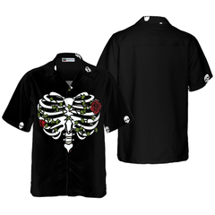 Rib Cage Heart Style With Rose Goth Hawaiian Shirt - Hyperfavor