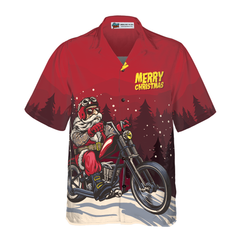 Hyperfavor Christmas Hawaiian Shirts, Santa Motobike Shirt Short Sleeve, Christmas Shirt Idea Gift For Men And Women - Hyperfavor