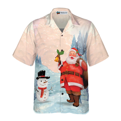 Hyperfavor Christmas Hawaiian Shirts,Santa With Snowman Shirt Short Sleeve, Christmas Shirt Idea Gift For Men And Women - Hyperfavor