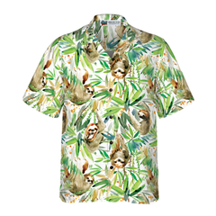 Watercolor Sloth And Tropical Plant Hawaiian Shirt - Hyperfavor