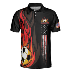 Soccer Flame Short Sleeve Black Polo Shirt, Black American Flag Polo Shirt, Best Soccer Shirt For Men - Hyperfavor