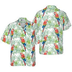 Macaw Parrots Green Palm Leaves Hawaiian Shirt - Hyperfavor