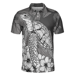 Hibiscus Turtle Shirt For Men Polo Shirt, Sea Turtle Polo Shirt For Men, Hibiscus Floral Shirt Design - Hyperfavor