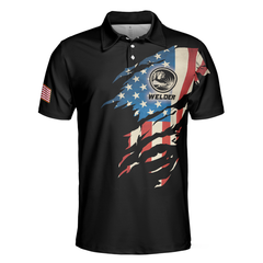 Welder My Craft Allows Me To Build Anything Polo Shirt, Skull American Flag Welder Shirt For Men - Hyperfavor