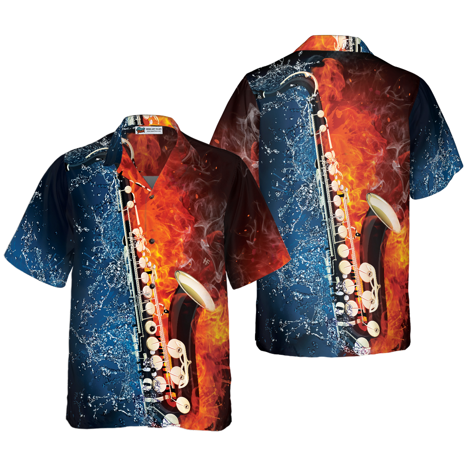 Saxophone With Water And Flame Hawaiian Shirt - Hyperfavor