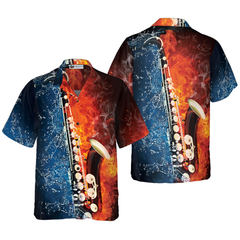 Saxophone With Water And Flame Hawaiian Shirt - Hyperfavor