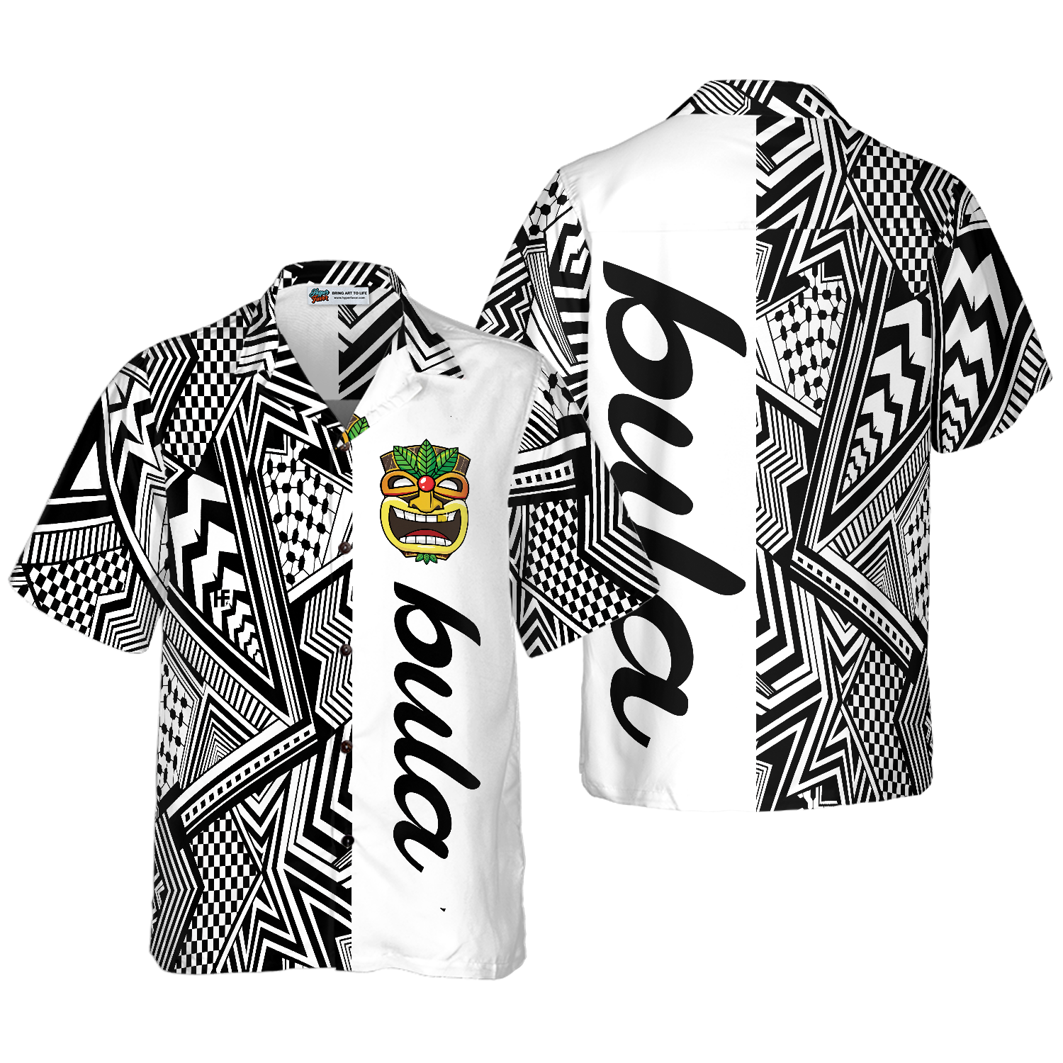 Customized Black and White Modern Pattern Bula Hawaiian Shirt - Hyperfavor